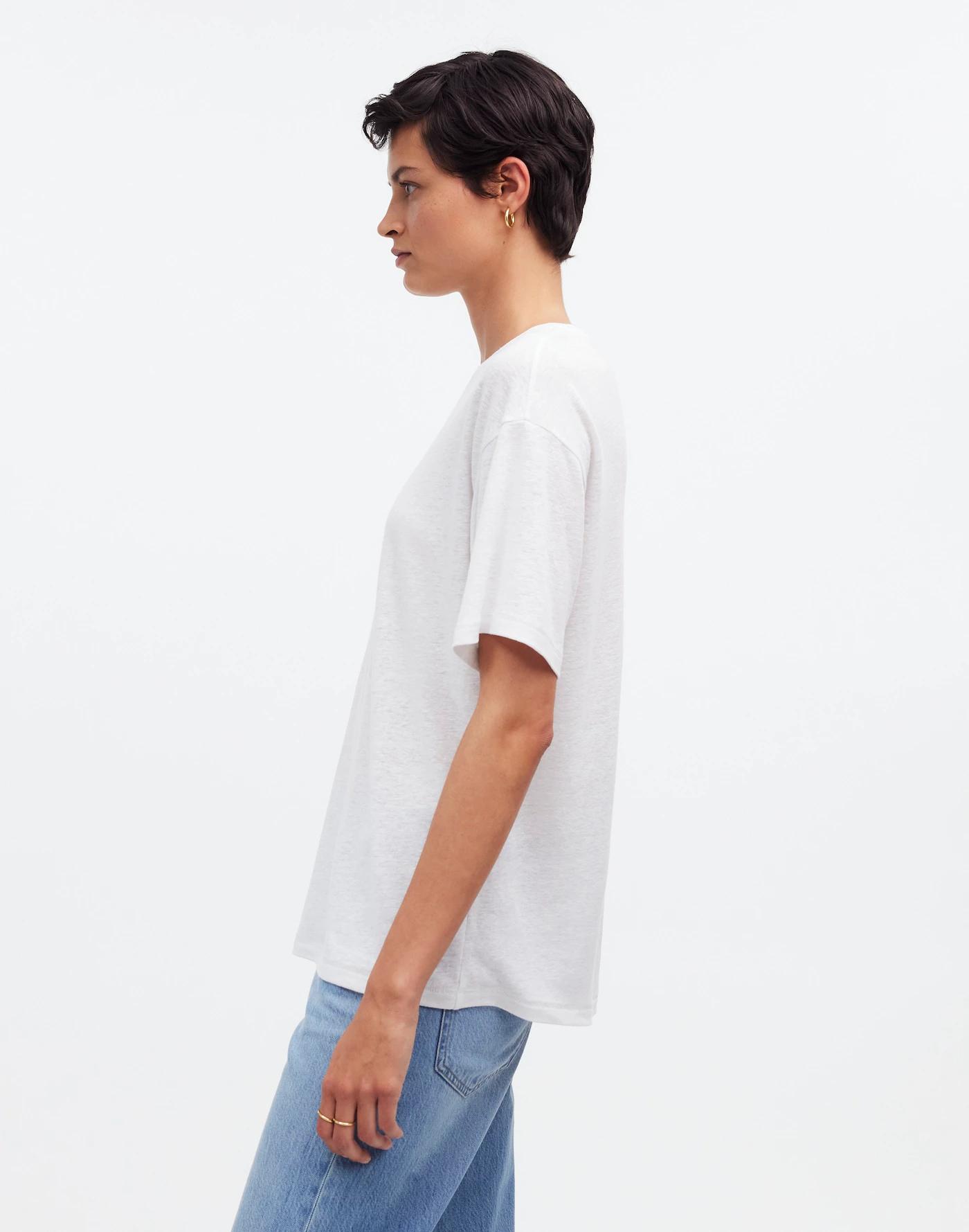 Linen-Blend Crewneck Oversized Tee Product Image