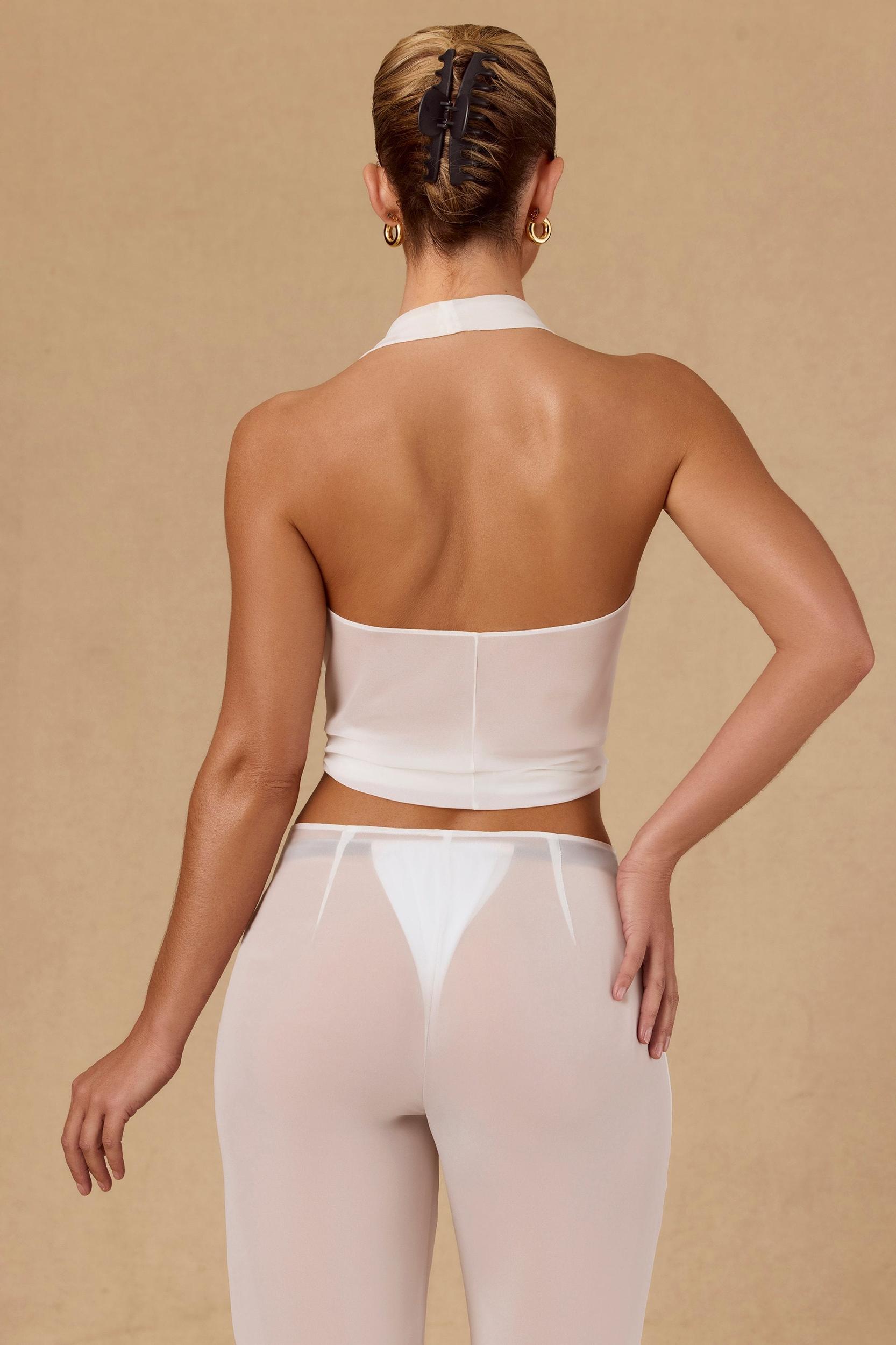 Tie-Front Halterneck Crop Top in White Product Image