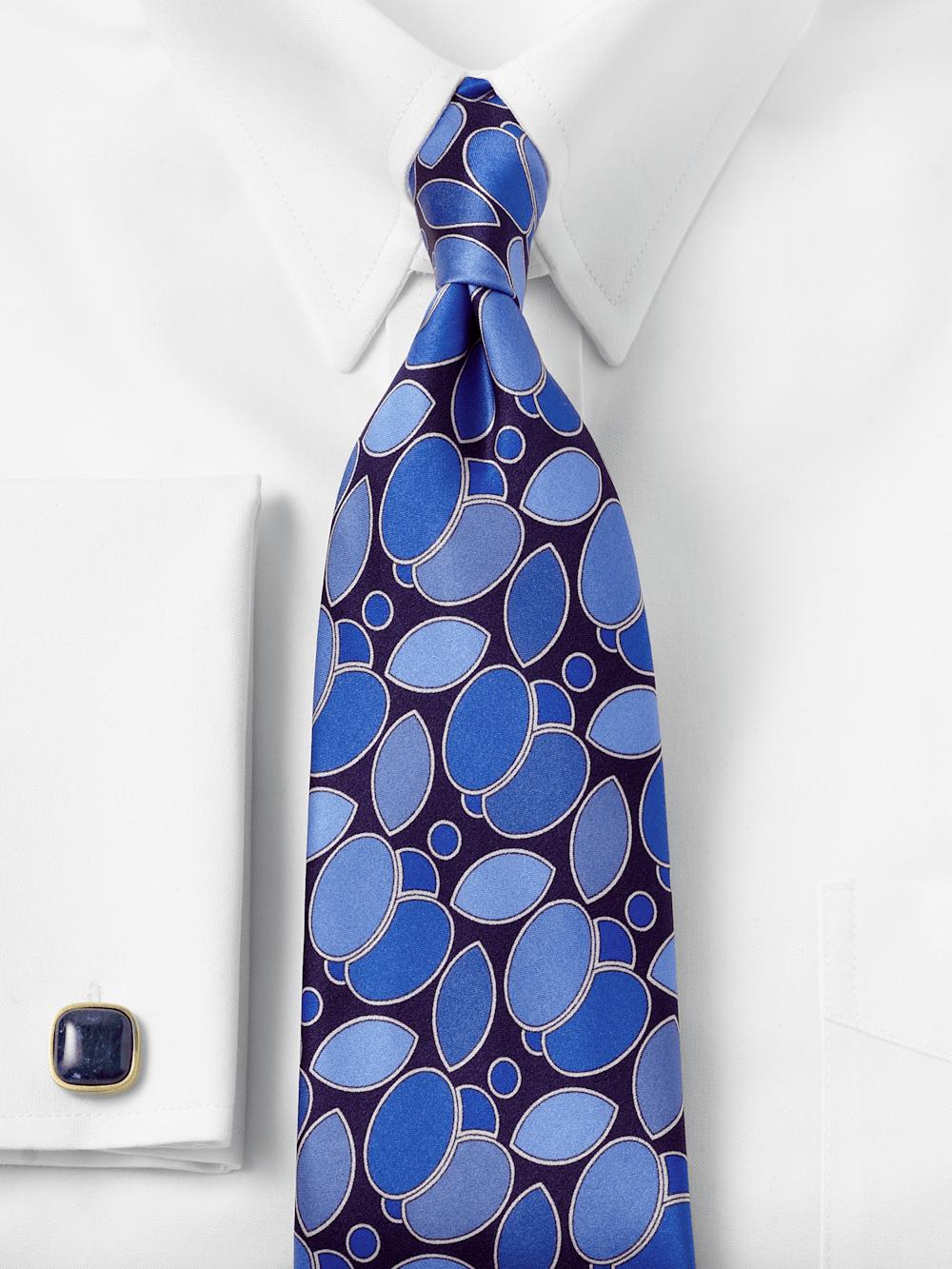Medallion Printed Italian Silk Tie - Blue Product Image