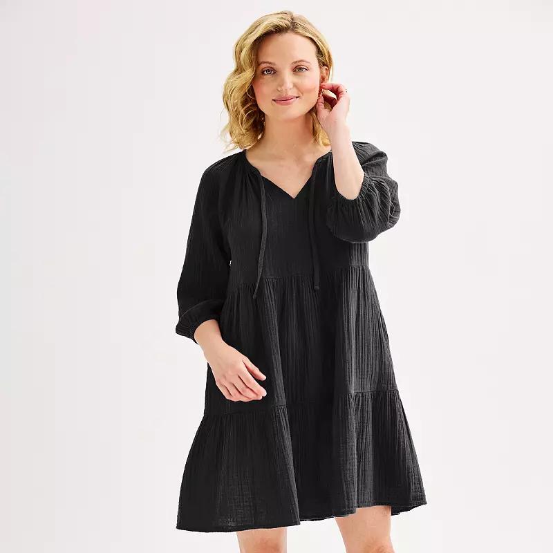 Women's Sonoma Goods For Life® Femme Elastic Sleeve Dress, Size: XS, Pitch Black Product Image