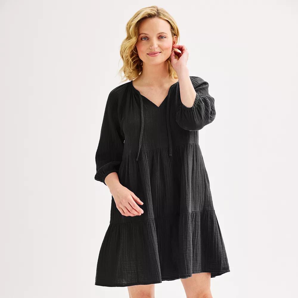 Women's Sonoma Goods For Life® Femme Elastic Sleeve Dress, Size: XS, Pitch Black Product Image