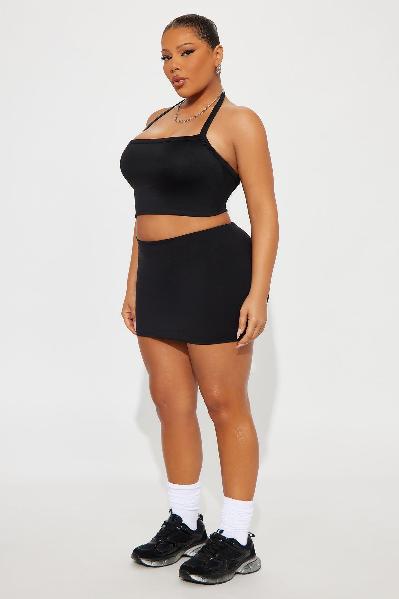 Contour Double Lined Cropped Halter Top - Black Female Product Image