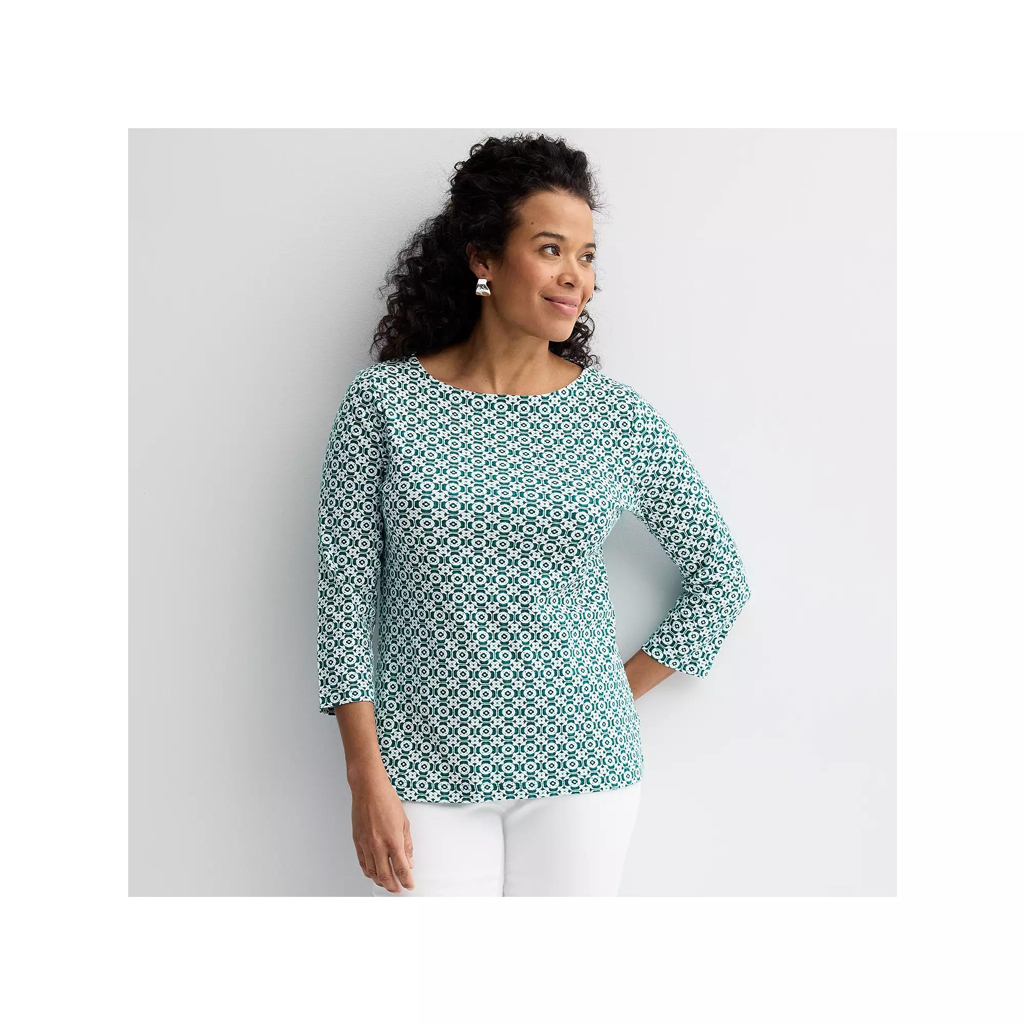 Women's Croft & Barrow® Boatneck Top, Size: Large, Green Mod Weave Product Image