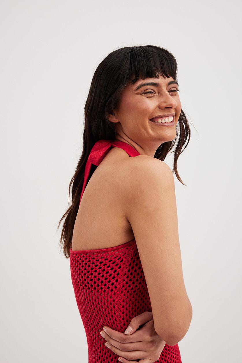 Hole Knitted Halterneck Mini Dress Product Image