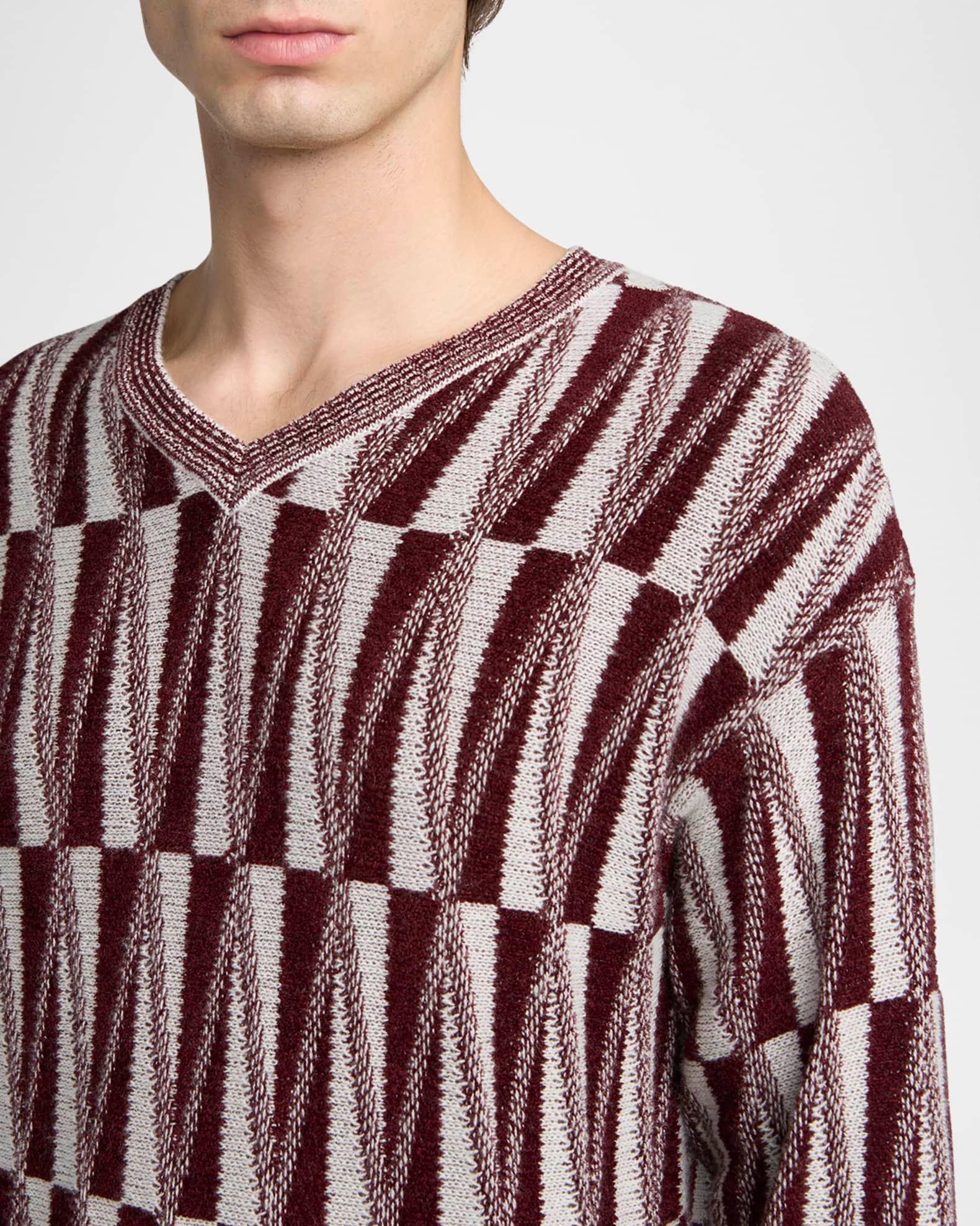 Men's Jacquard Stitch Cashmere Blend V-Neck Sweater Product Image
