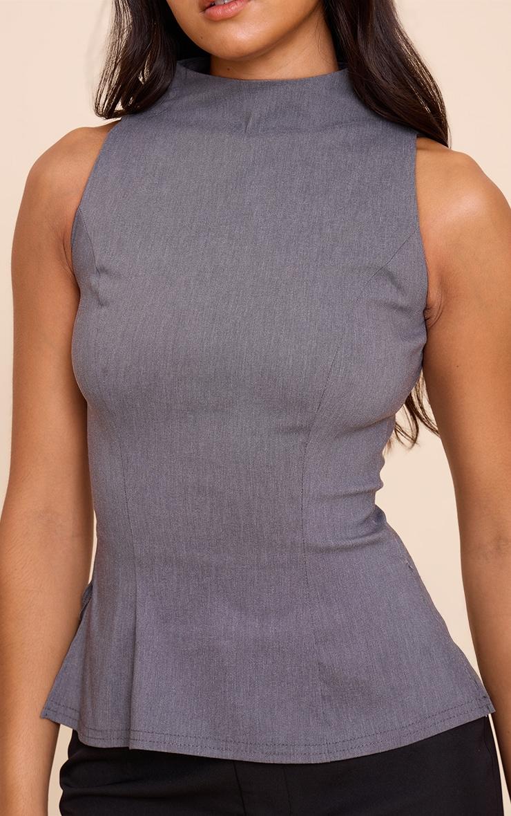 Charcoal Lightweight Woven High Neck Waist Detail Long Top Product Image