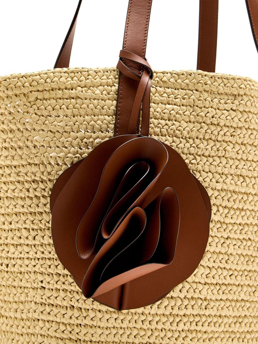 raffia leather-handle tote bag Product Image