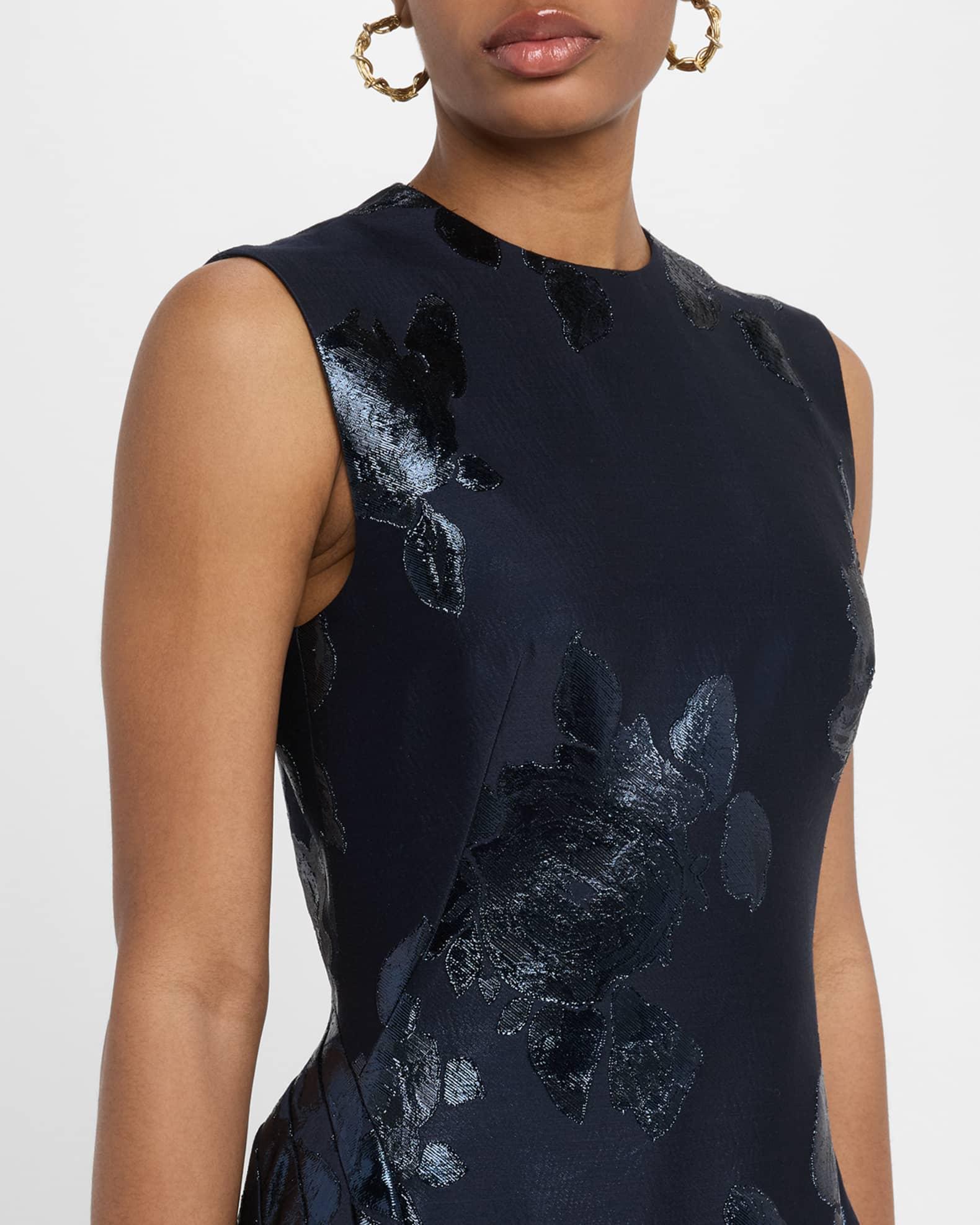 Metallic Floral Jacquard Sleeveless Midi Dress Product Image