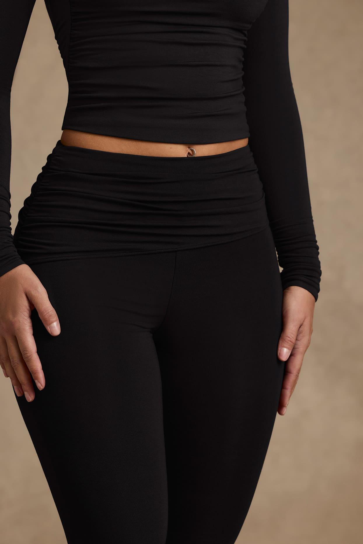 Modal Ruched Mid-Rise Leggings in Black Product Image