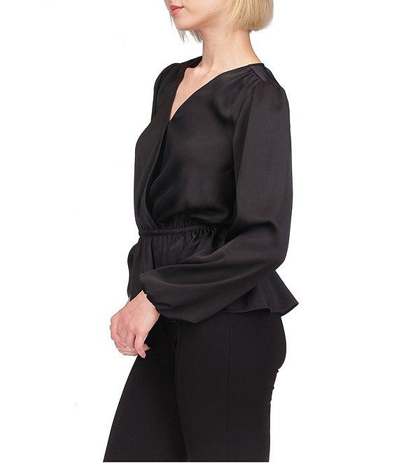 MICHAEL Michael Kors Surplice Neck Long Sleeve Peplum Top Product Image