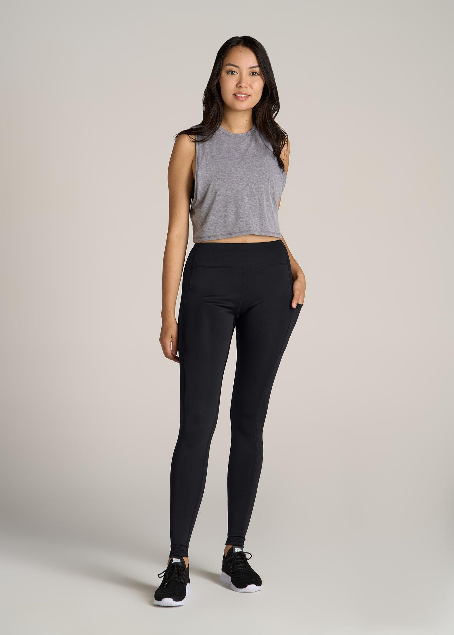 Active Leggings with Pockets for Tall Women in Black Female Product Image
