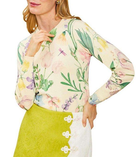 Mestiza New York Phoebe Floral Print Crew Neck Long Ribbed Sleeve Sweater Product Image