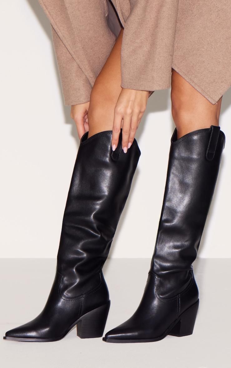 Black Mid Calf Cowboy Boots Product Image