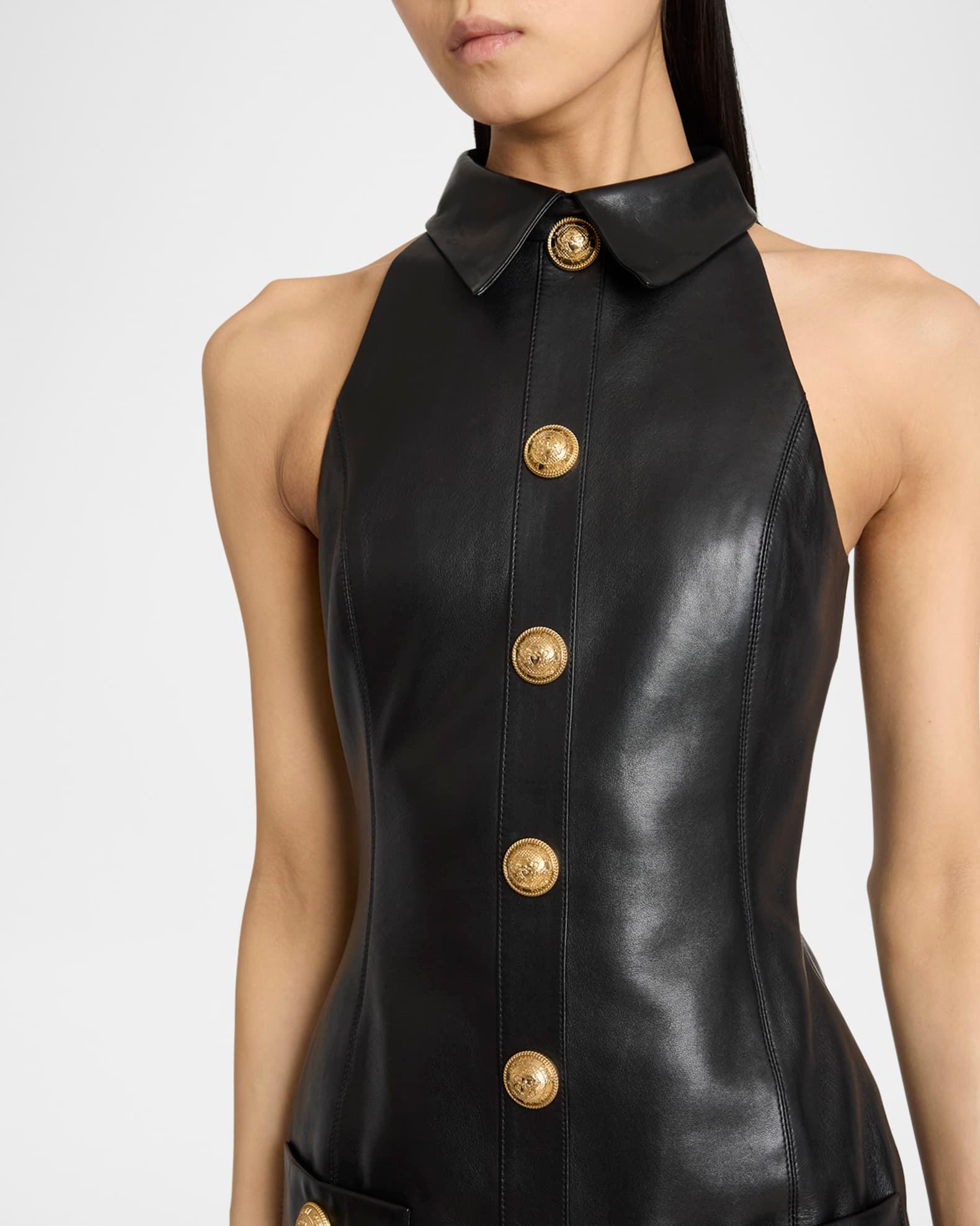 Buttoned Lambskin Leather Bodycon Dress Product Image