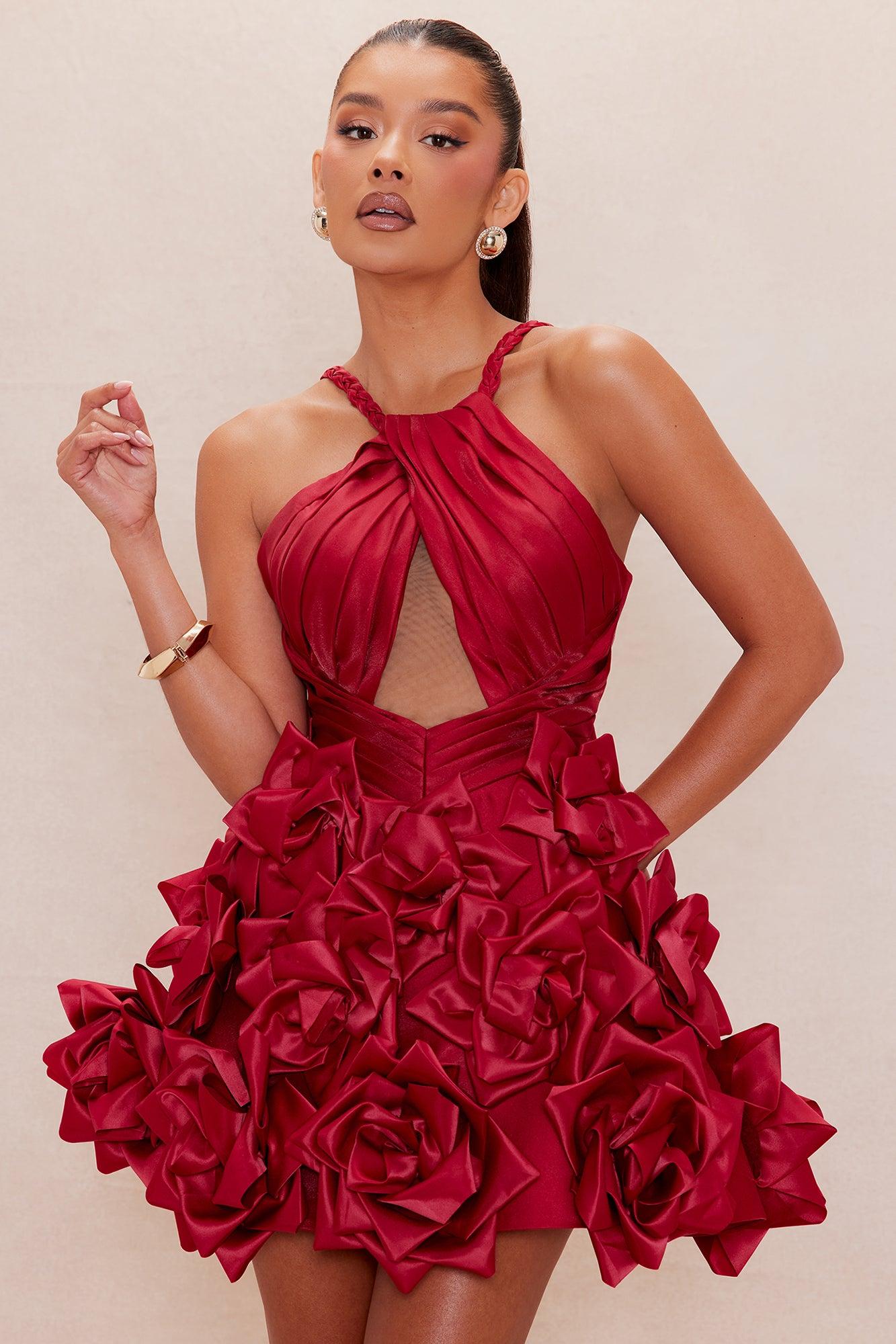 Jasmina Floral Satin Mini Dress - Red Female Product Image