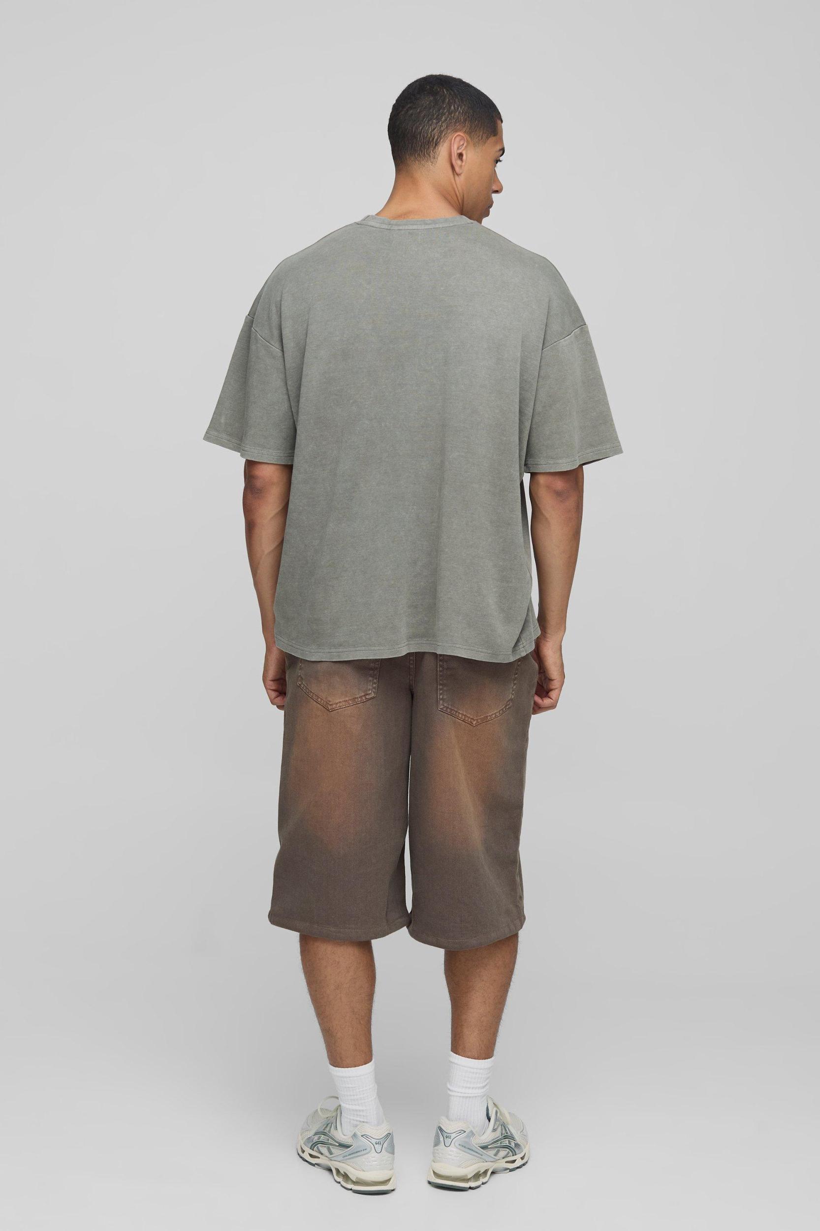 Oversized Interlock Embroidered Acid Wash T-Shirt | boohooMAN USA Product Image