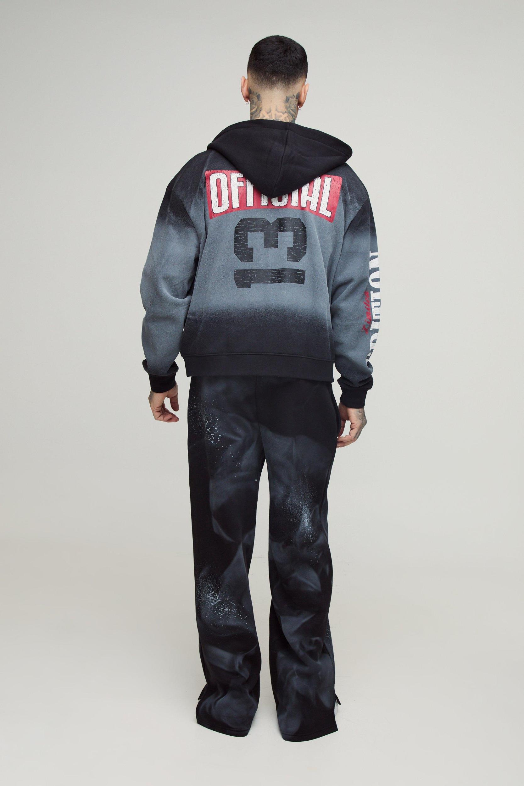 Tall Wide Fit Boxer Spray Wash Embroidered Split Hem Sweatpants | boohooMAN USA Product Image