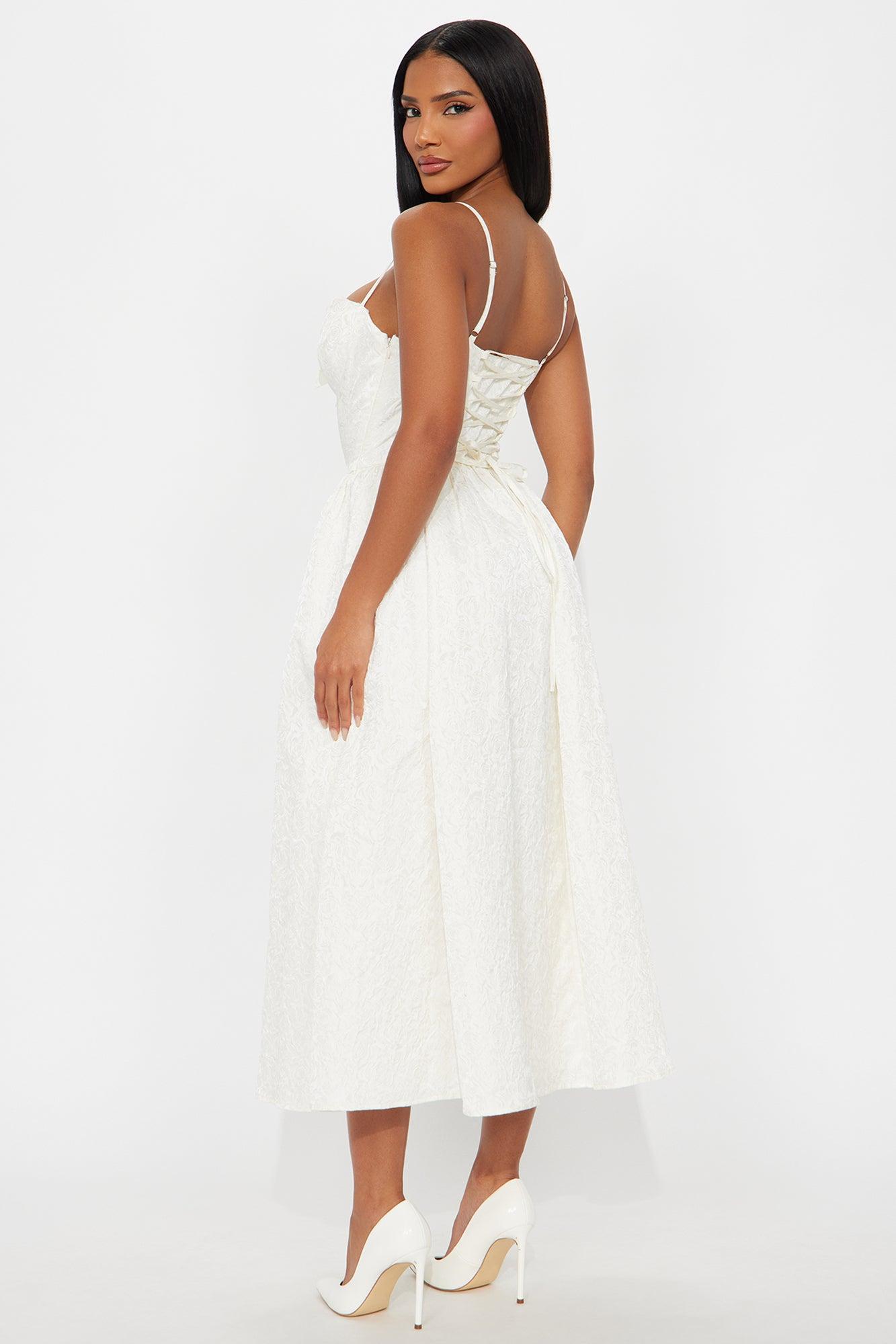 Skye Pleated Corset Midi Dress - Cream Female Product Image