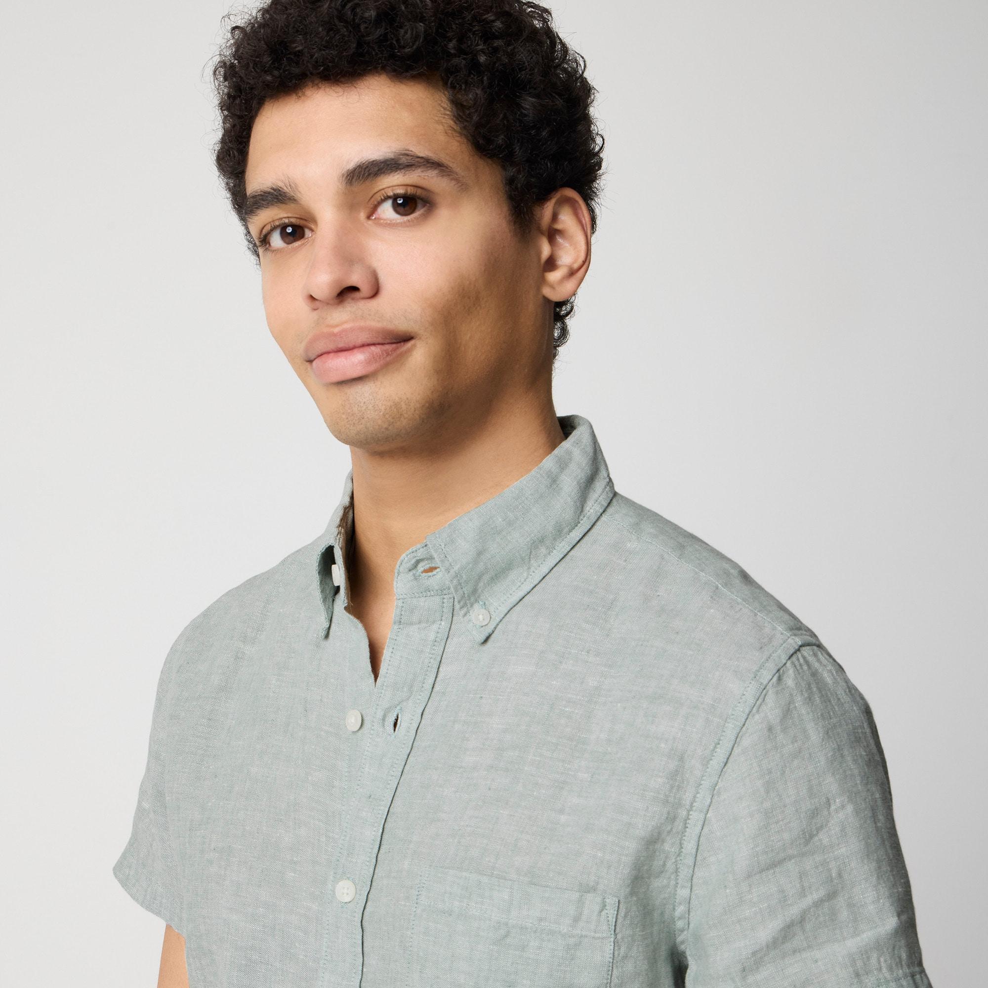 Short-sleeve linen-blend shirt Product Image