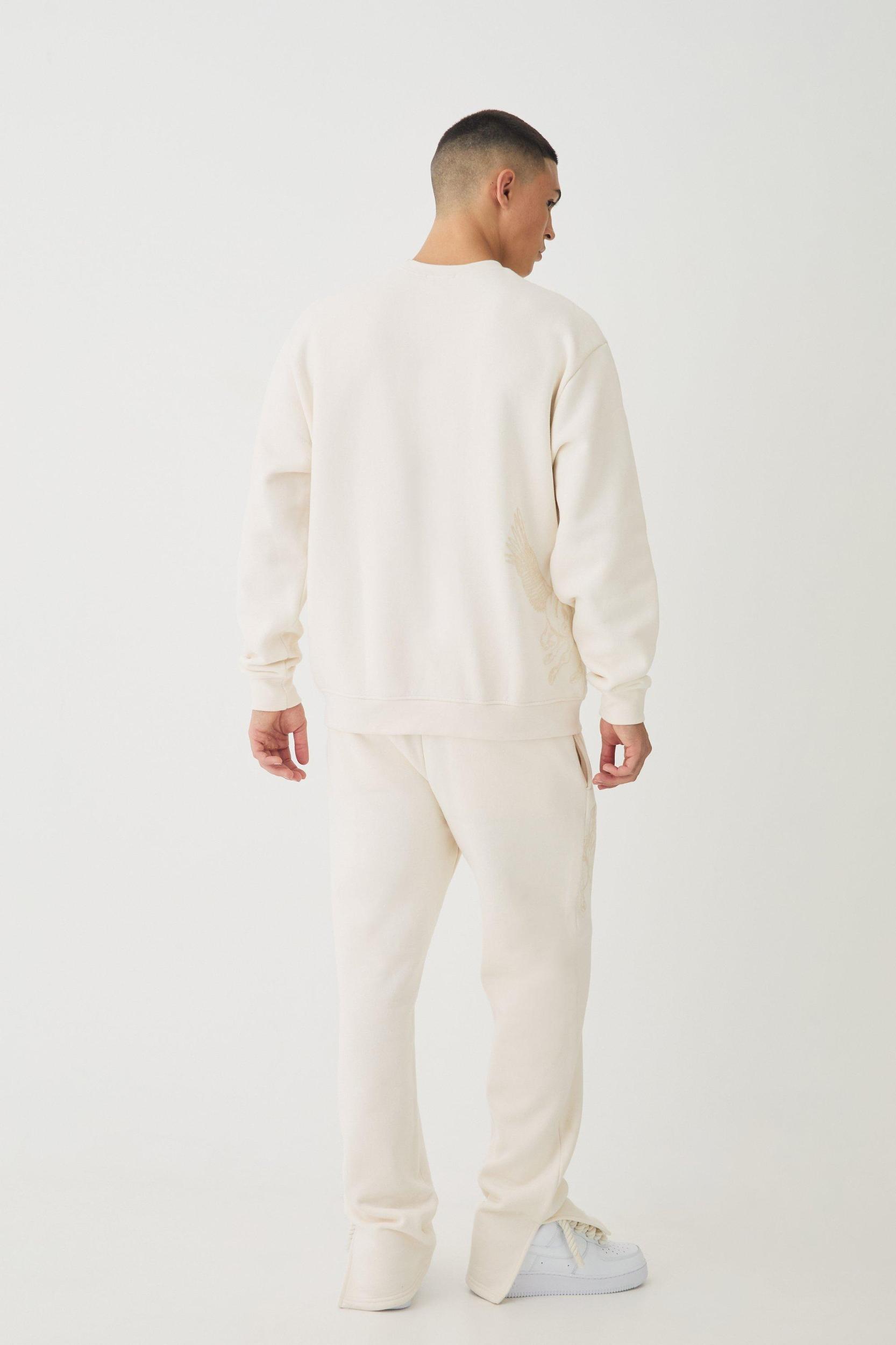 Regular Fit Smart Split Hem Super Heavyweight Flock Print Sweatpants | boohooMAN USA Product Image