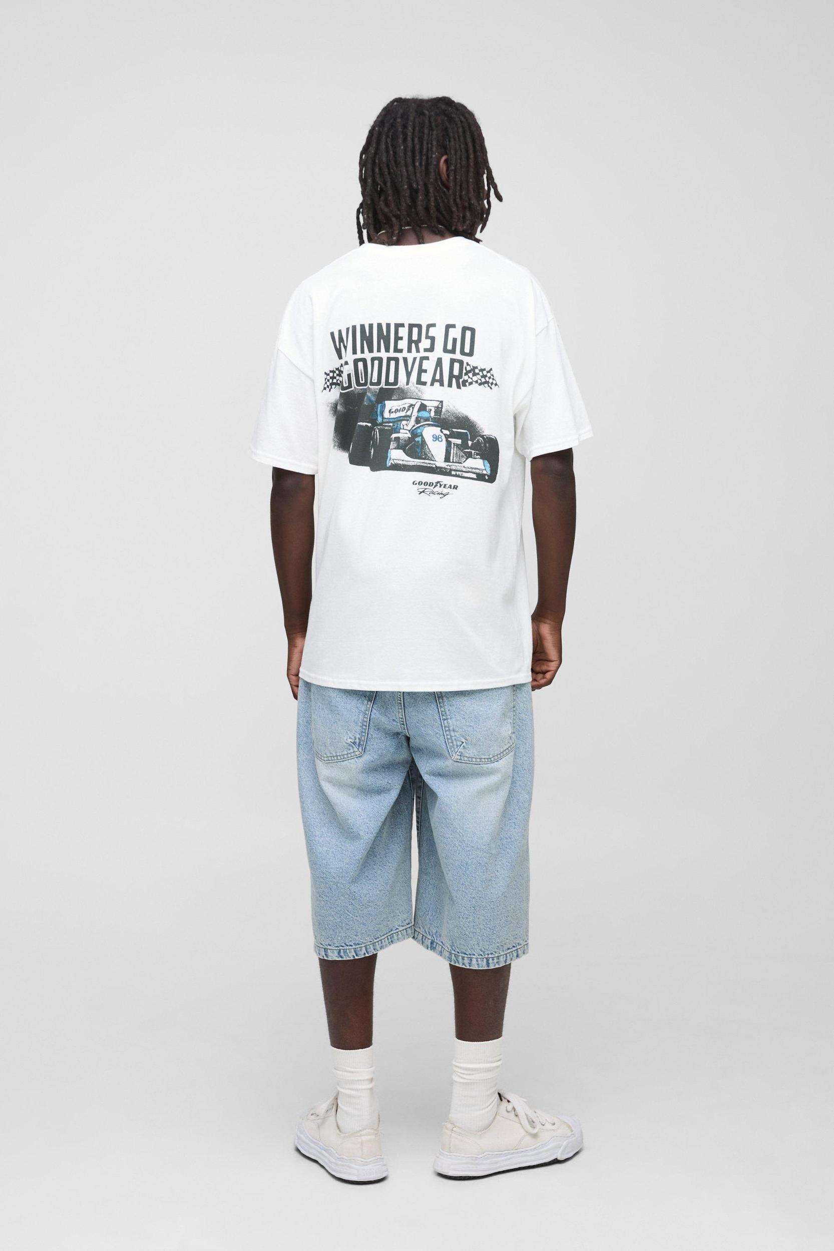 Oversized Goodyear Racing License Printed T-Shirt | boohooMAN USA Product Image