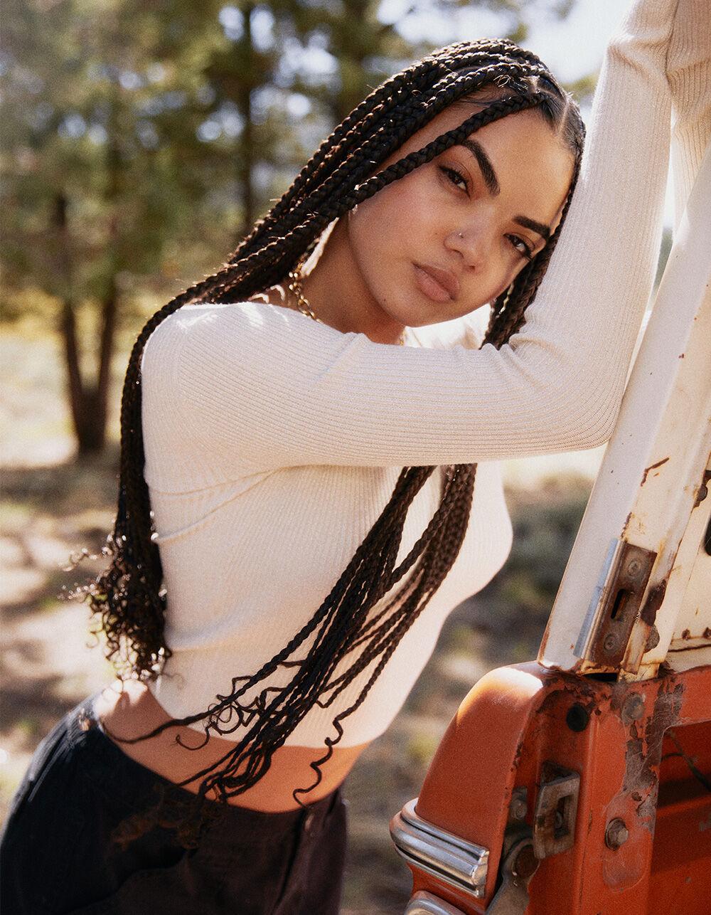 RSQ Womens Sparkle Rib Scoop Neck Womens Sweater - CREAM Product Image