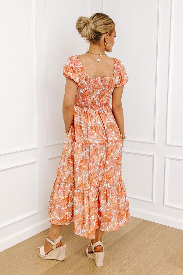 Vineyard Bound Smocked Midi in Orange Product Image