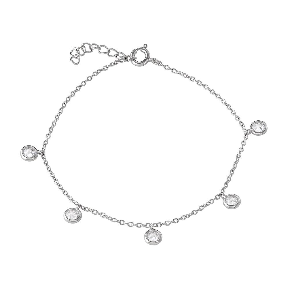 Designs by Gioelli Sterling Silver Cubic Zirconia Bezel Station Anklet, Women's, Silver Tone Product Image