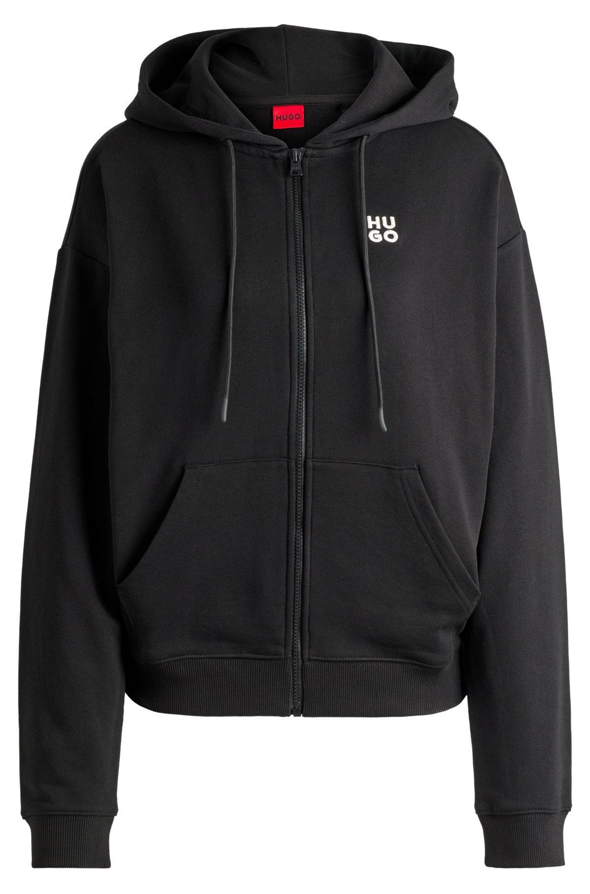 Cotton-terry zip-up hoodie with embroidered stacked logo Product Image