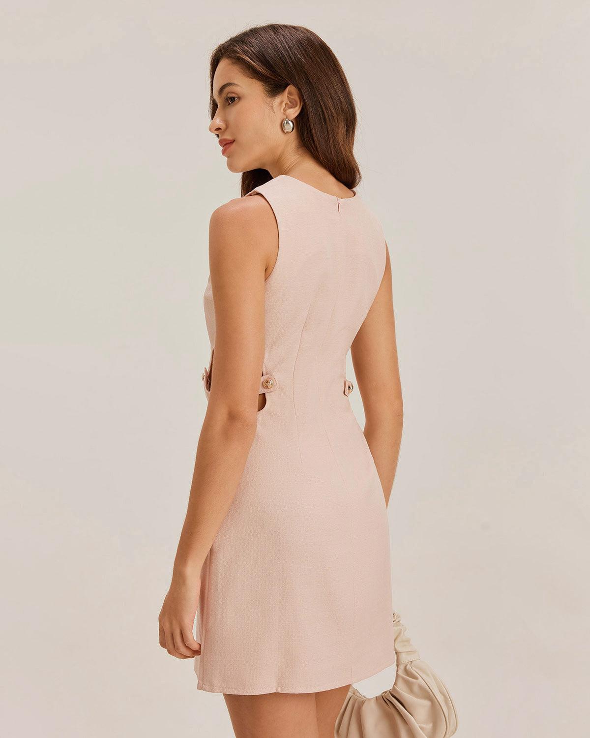 Pink Boat Neck Cut Out Sleeveless Mini Dress Product Image