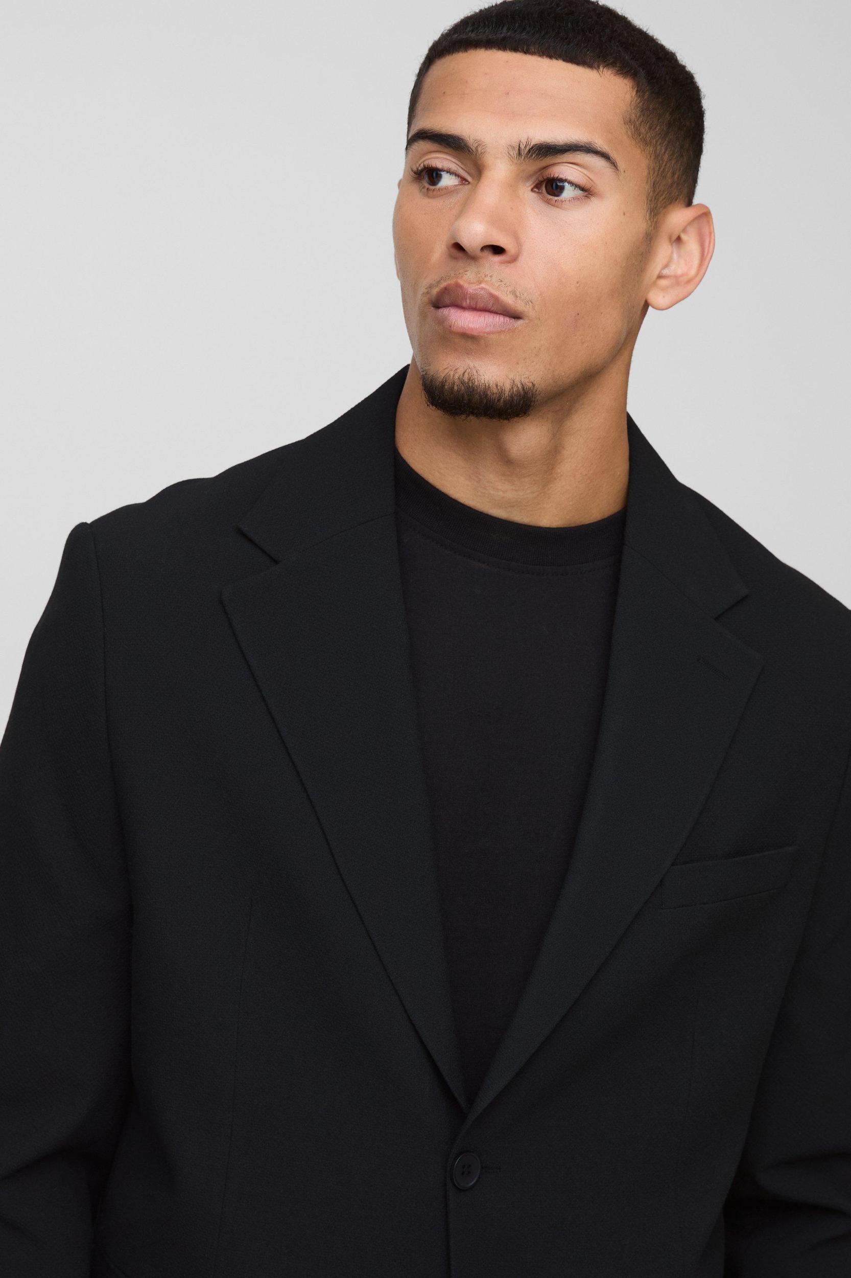 Straight Fit Textured Stretch Blazer | boohooMAN USA Product Image