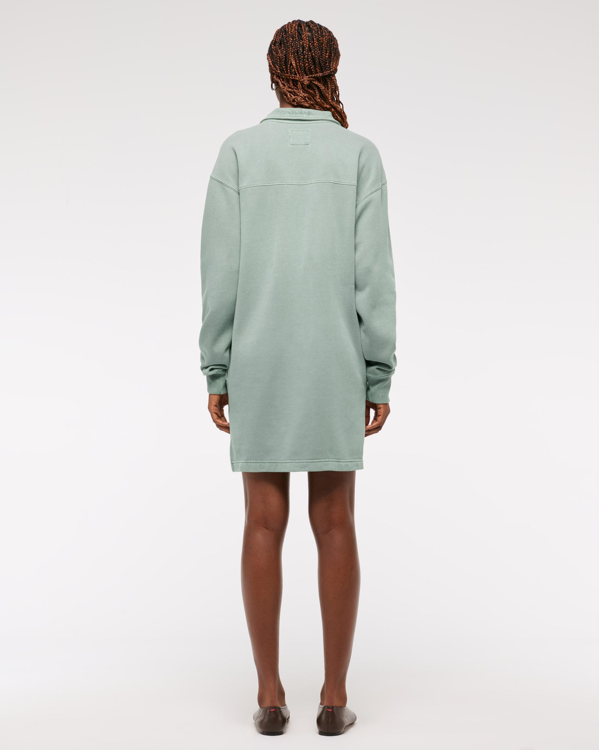 Long-Sleeve Zip-Up Fleece Mini Dress Product Image