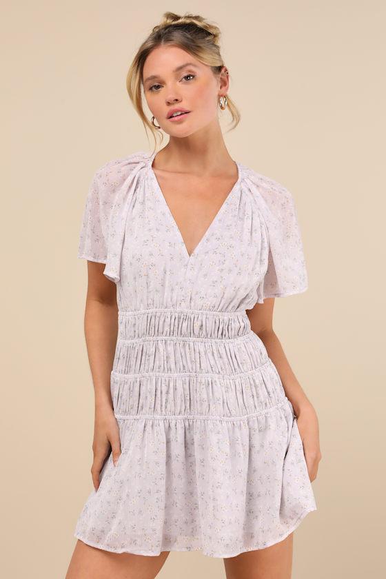 Chrislyn Light Lavender Floral Flutter Sleeve Mini Dress Product Image