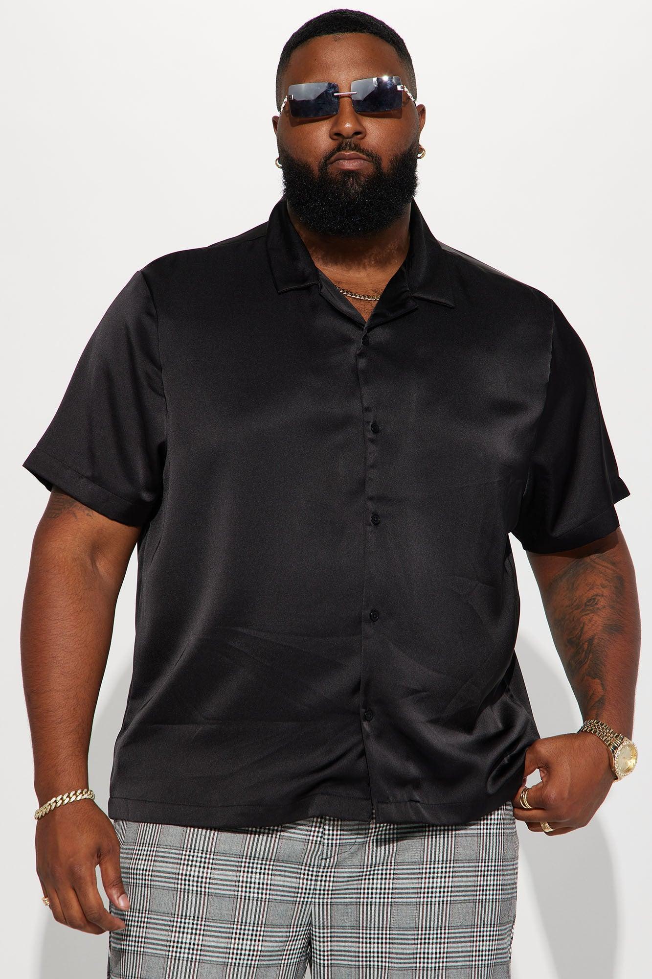 Links Satin Short Sleeve Button Up Shirt - Black Product Image