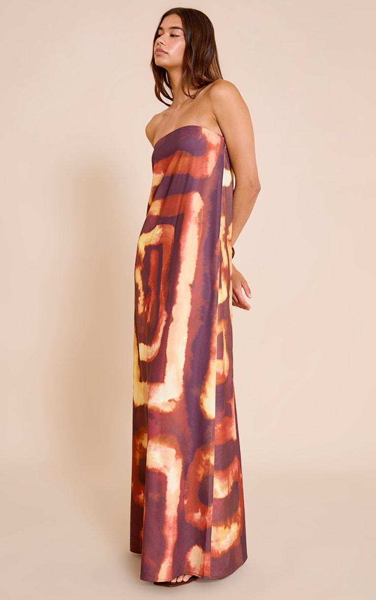 Deep Orange Tie Dye Print Floaty Woven Bandeau Maxi Dress Product Image
