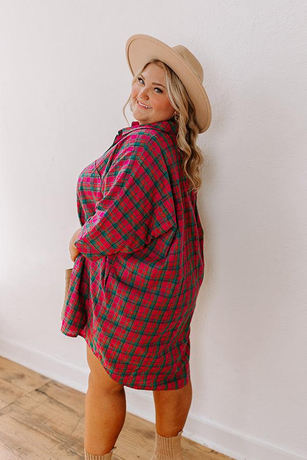 Cider Sippin' Oversized Plaid Mini Dress in Pink Curves Product Image