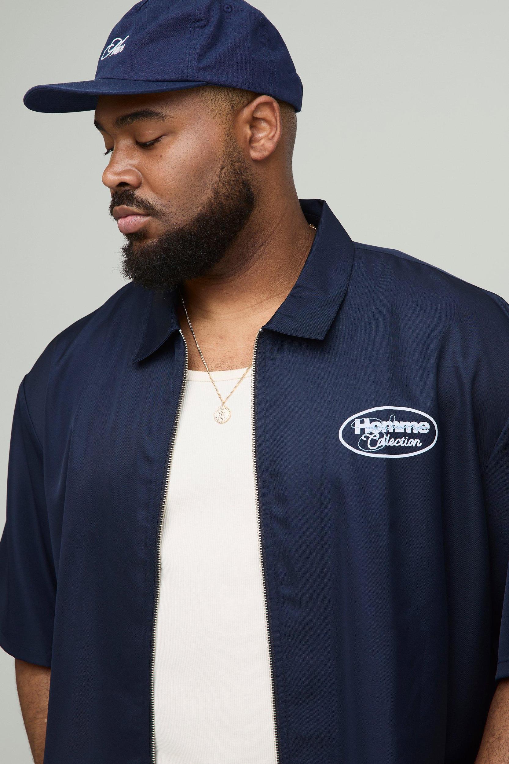 Plus Oversized Zip Through Soft Twill Homme Overshirt | boohooMAN USA Product Image