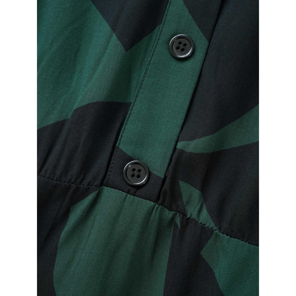 Plus Size Plant Pocket Puff Sleeve Belt Ruffle Hem Button Up Dress DarkGreen Women Office Belted Shirt collar Short sleeve Curvy Knee Dress BloomChic 22-24/3X Product Image