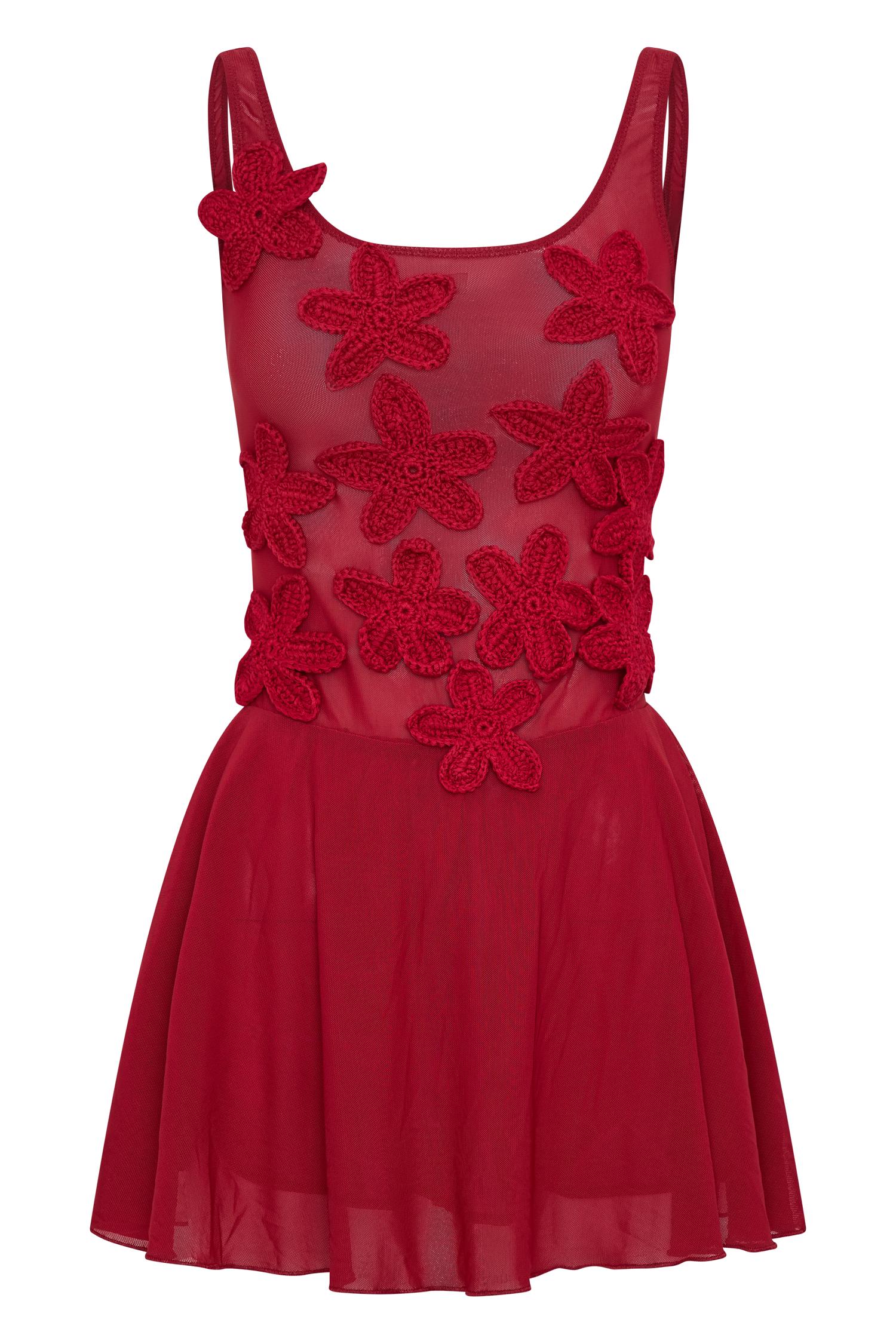Melanie Mesh Mini Dress With Flowers - Ruby Product Image