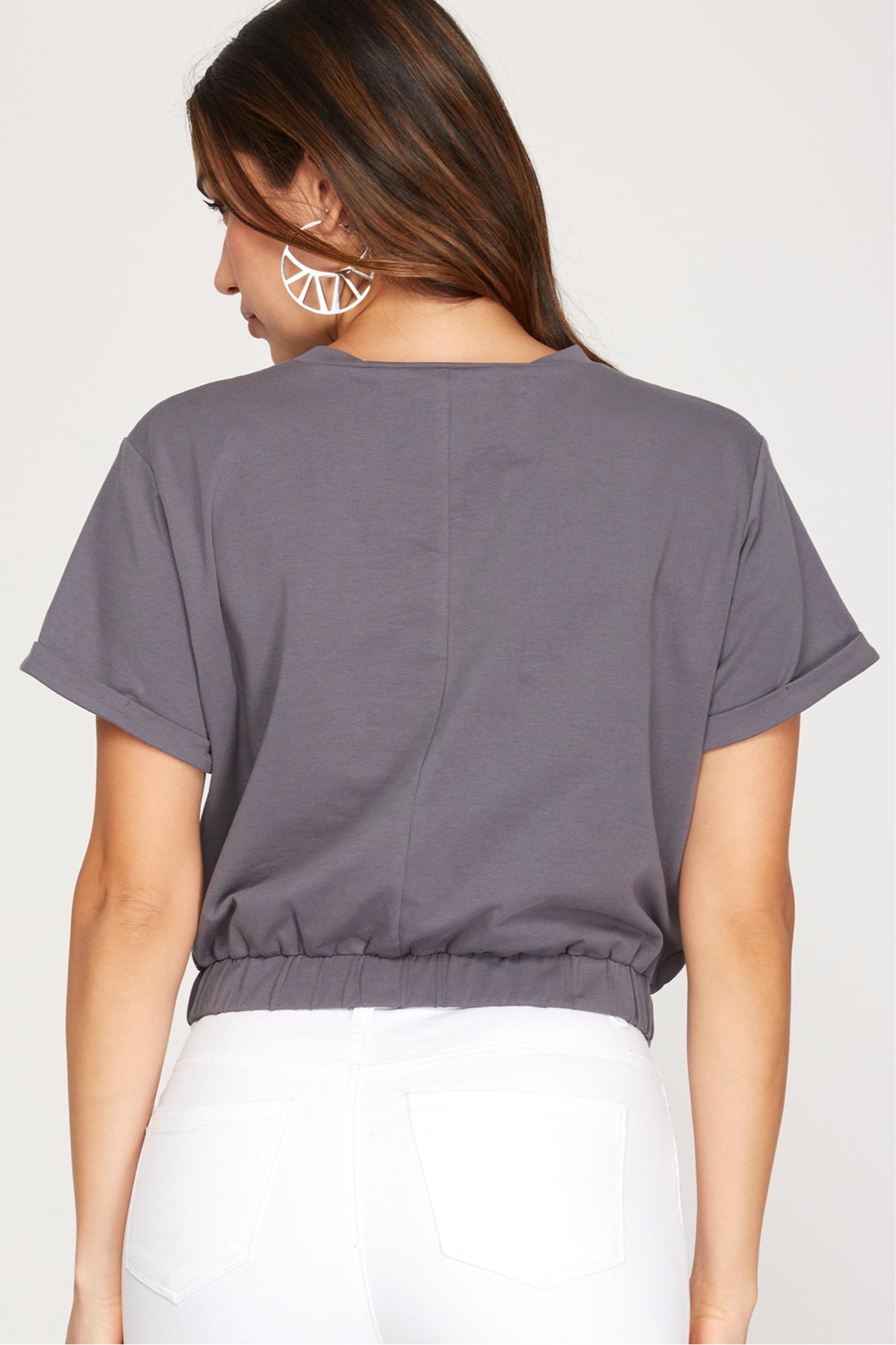 Short Sleeve Knit Top w/Elastic Waistband Product Image