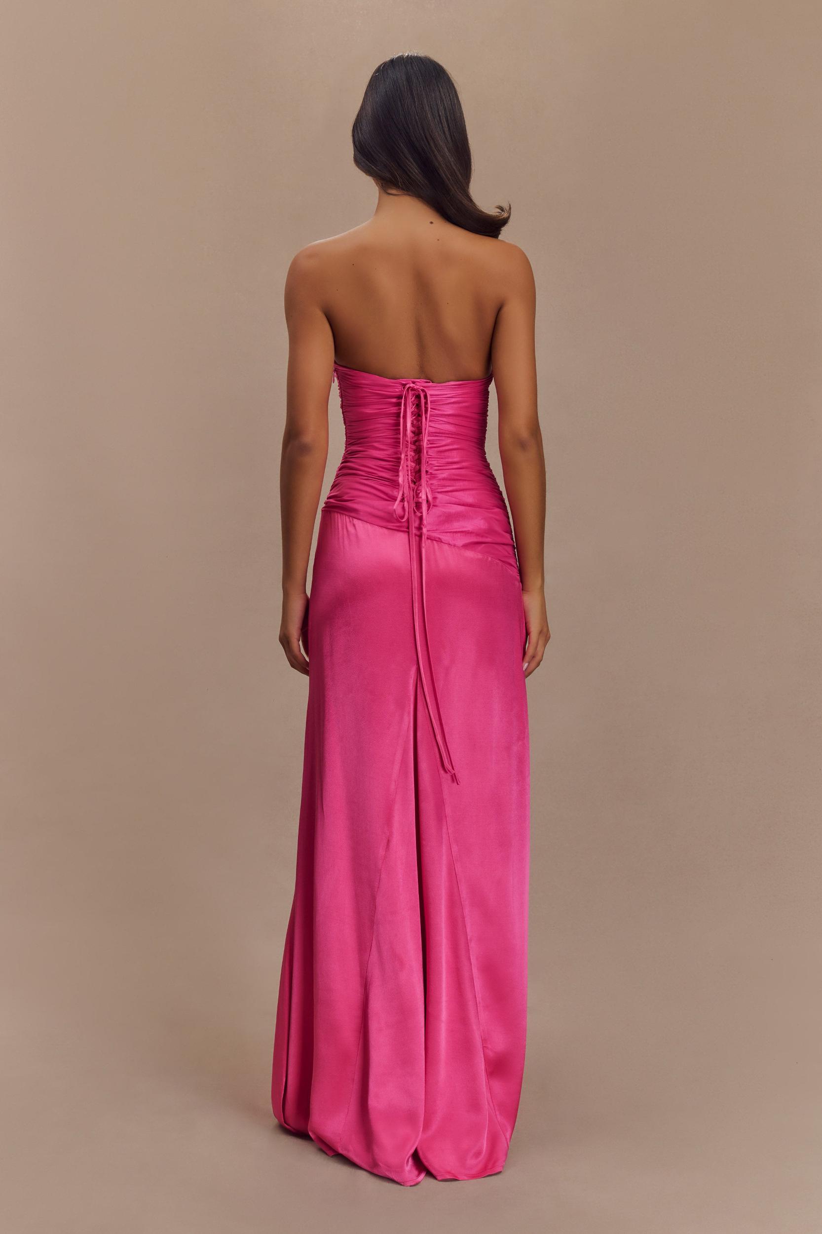 Serena Strapless Taffeta Maxi Dress - Crimson Pink Product Image