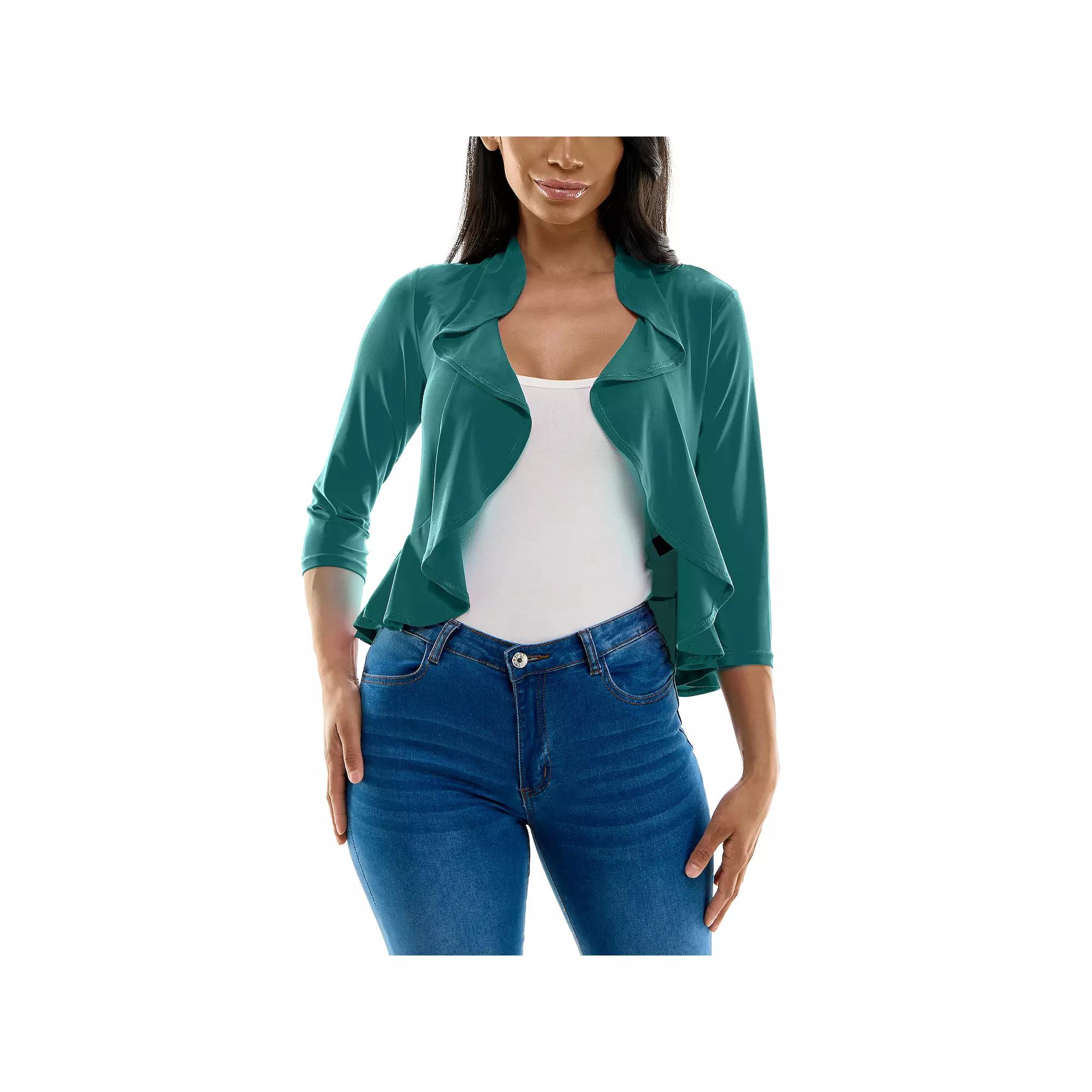 Women's Nina Leonard Ruffle Front Cropped Cardigan,  Product Image