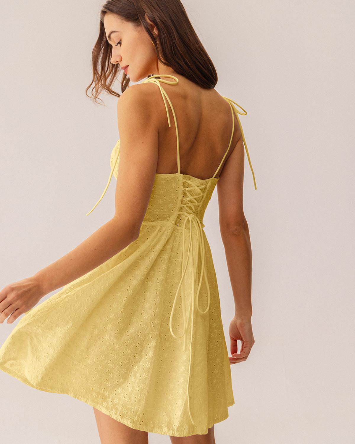 Yellow Ruched Corset Slip Mini Dress Product Image