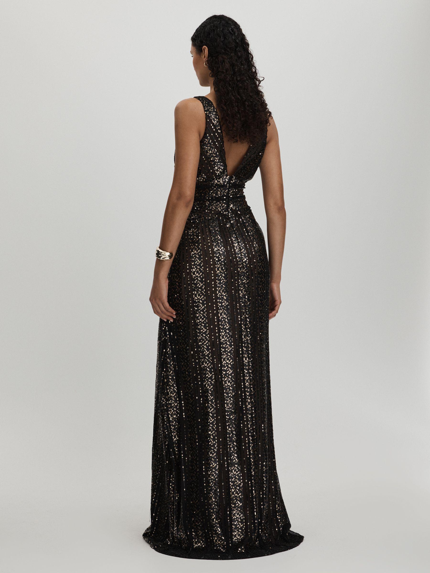 Halston Plunge Neck Sequin Maxi Dress in Black Product Image
