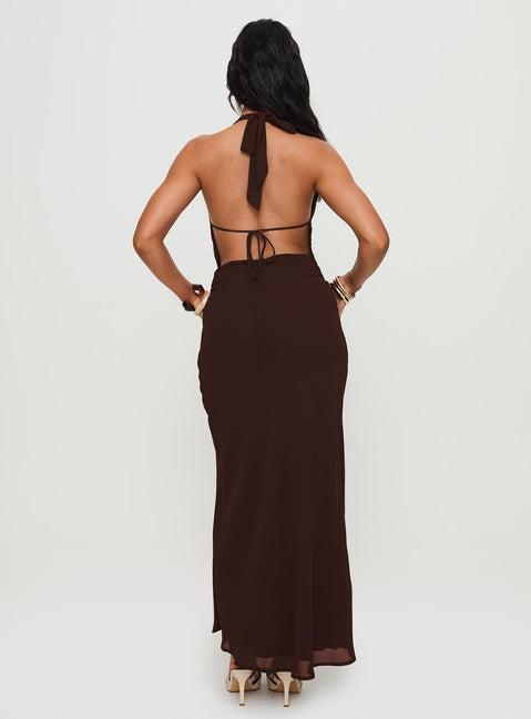 Alejandria Cowl Neck Maxi Dress Chocolate Product Image