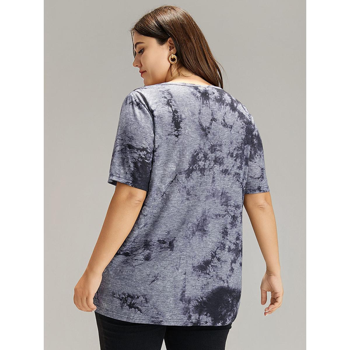 Plus Size Tie Dye Square Neck T-shirt Multicolor Women Casual Tie Dye Tie Dye Square Neck Dailywear T-shirts BloomChic 12/L Product Image