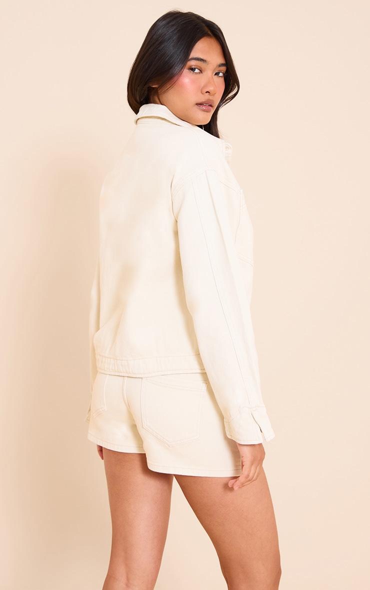 Stone Curved Hem Boxy Denim Jacket Product Image