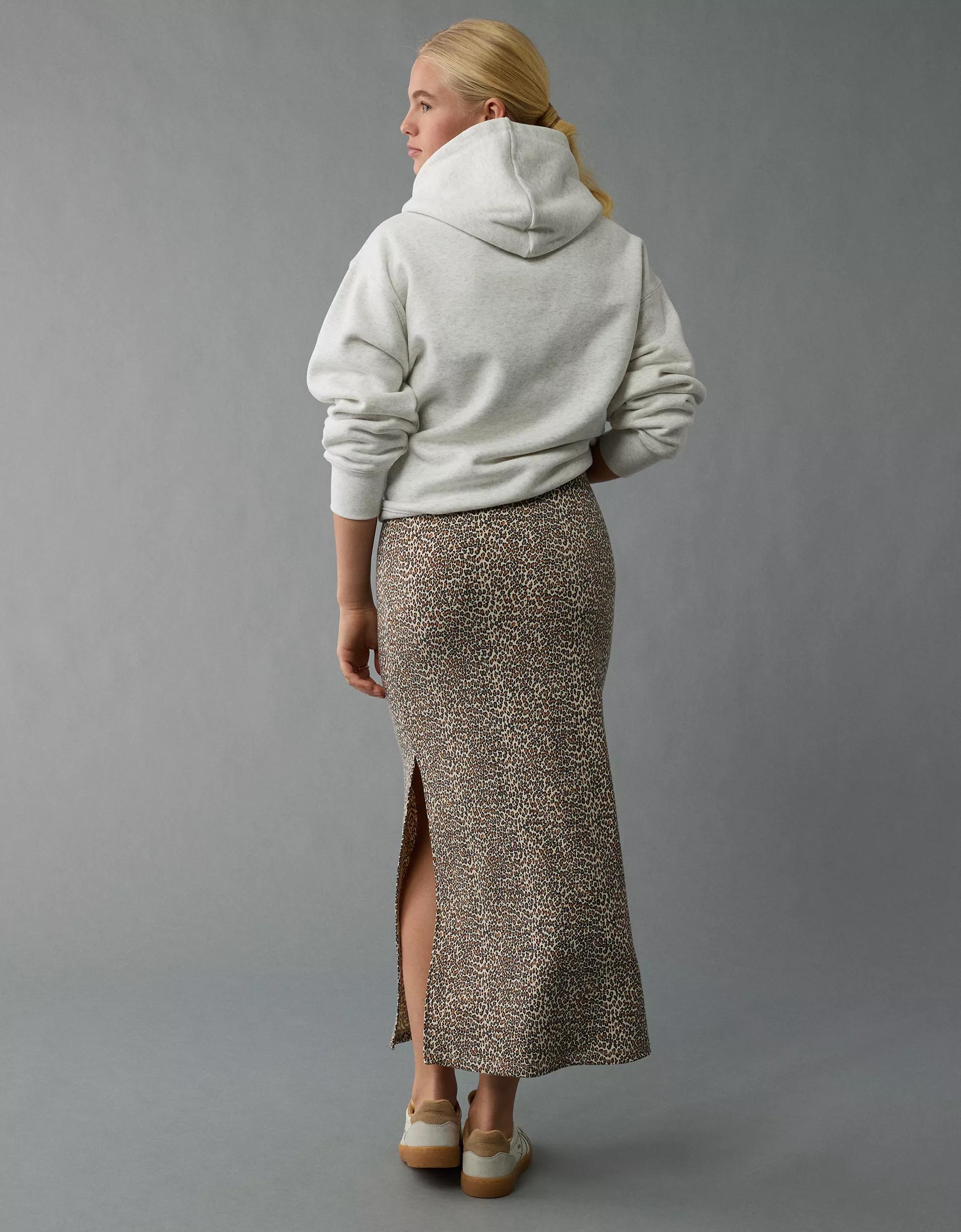 AE High-Waisted Leopard Column Maxi Skirt Product Image