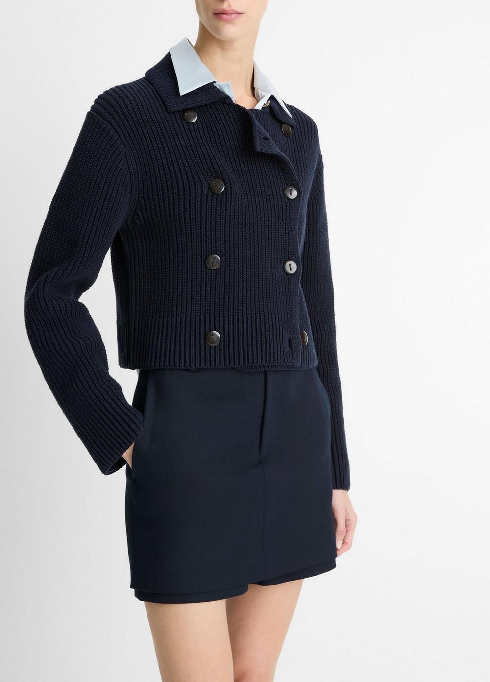 Cotton-Blend Double-Breasted Sweater Jacket Product Image