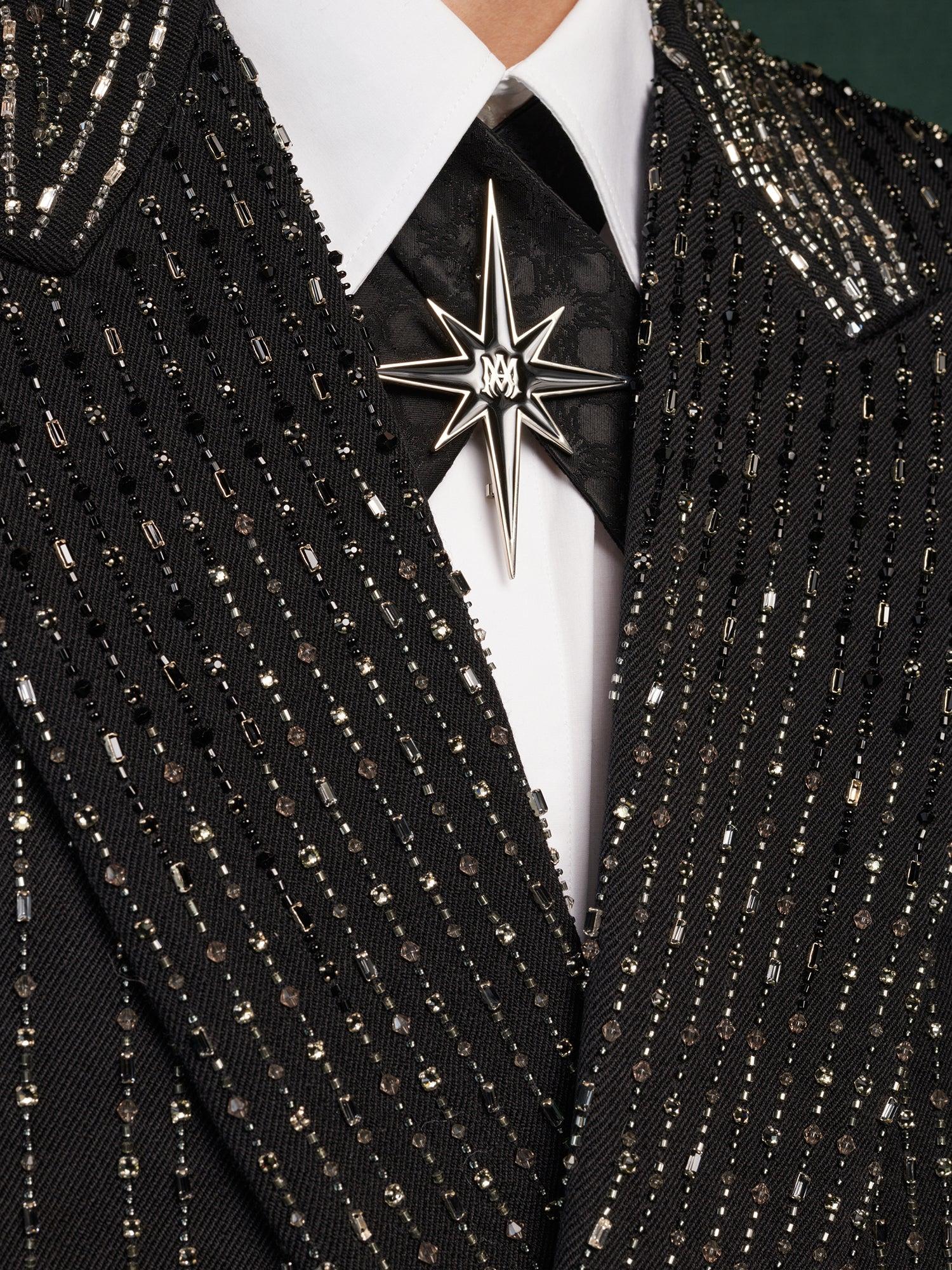 CRYSTAL STRIPE DOUBLE-BREASTED BLAZER - Black Male Product Image